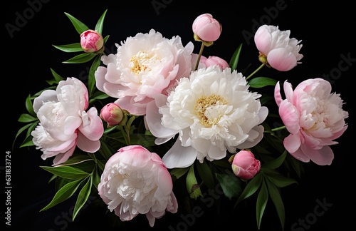 Beautiful perfectly blooming, soft lit fringed Lisianthus Corelli . Shot against a dark, slightly lit background with copy space. Created with Generative AI technology. photo