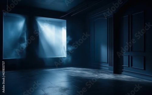 The dark stage with smoky dark blue background. AI  Generative AI