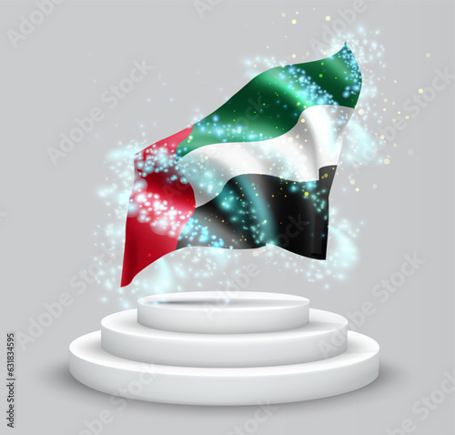 United Arab Emirates, vector 3d flag on the podium surrounded by a whirlwind of magical radiance