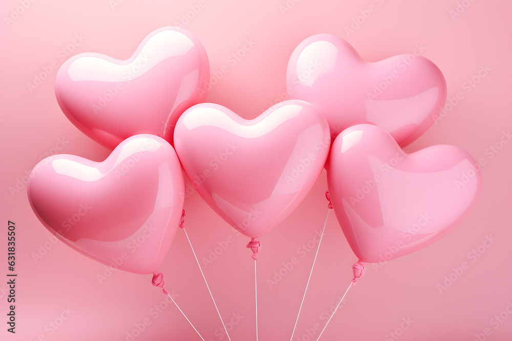 Pink heart balloons isolated on a pink background