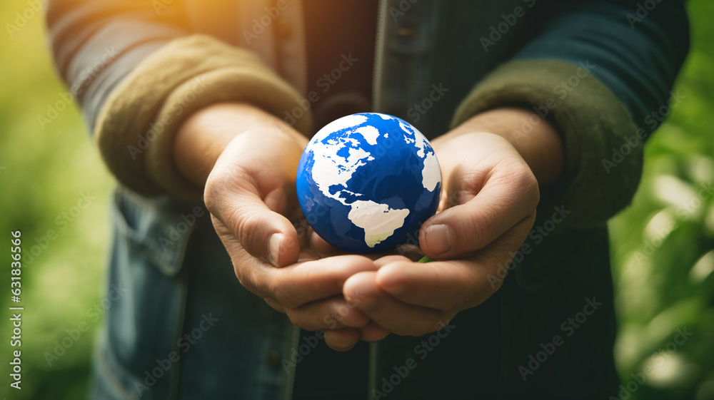 hands holding an earth globe, tiny planet, protecting the earth, ecology, taking care of nature, global warming, human impact on nature, renewable energies, CSR, responsability hands holding an earth globe, tiny planet, protecting the earth, ecology, taking care of nature, global warming, human impact on nature, renewable energies, CSR, responsability