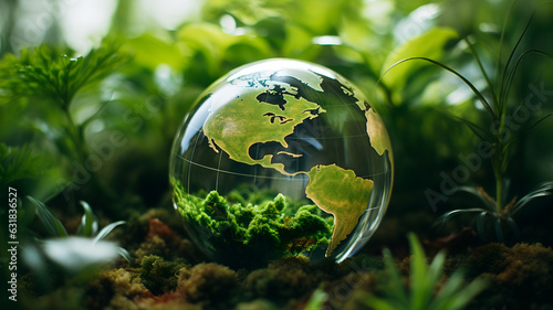 Earth globe in nature, wild life, ecology, tiny planet, forest, moss, earth ball on the ground, dirt, protecting the earth, plant a tree, back to nature, CSR, human impact on nature