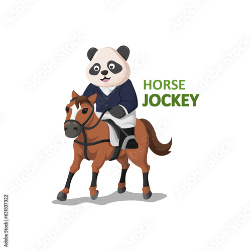 panda as a horse jockey. riding a horse wearing a complete jockey outfit