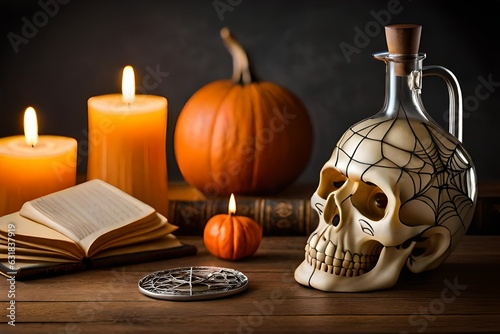 Halloween holiday of the dead skull on a neutral background created by AI