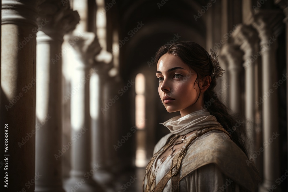 Portrait of a young woman in the style of a Renaissance. Beautiful mysterious girl Portrait of a young woman in the style of a Renaissance. Beautiful mysterious girl