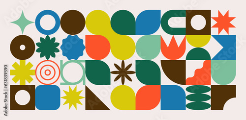 Trendy colorful pattern. Abstract geometric banner. Modern flat vector illustration. Neo geo art. Mosaic background.