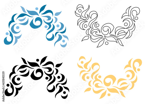 Ornament in different colors. Pattern of different beautiful elements for decoration. Vector image.