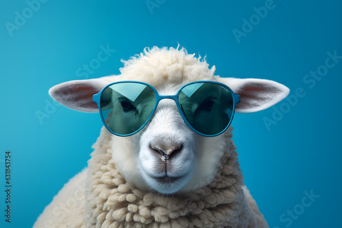 Sheep in colorful sunglasses, style of digital illustration