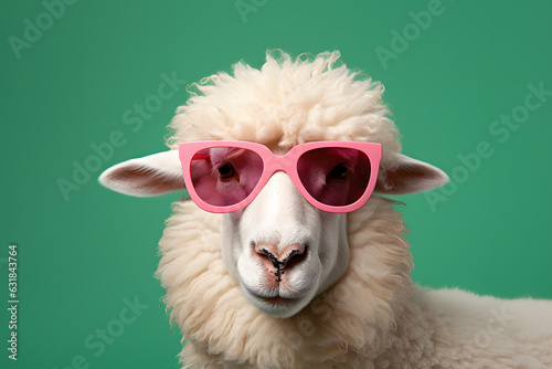 Sheep in colorful sunglasses, style of digital illustration © Oksana