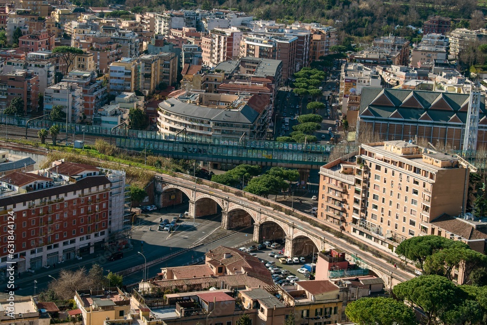 Aerial view of cityscape Rome surrounded by buildings Aerial view of cityscape Rome surrounded by buildings