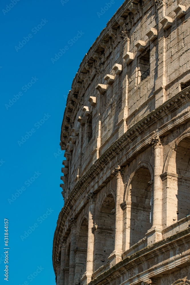 Closeup shot of the facade of the Colosseum in Rome, Italy