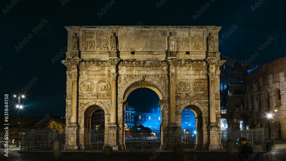 Beautiful shot of the Arch of Constantine in Rome at night
