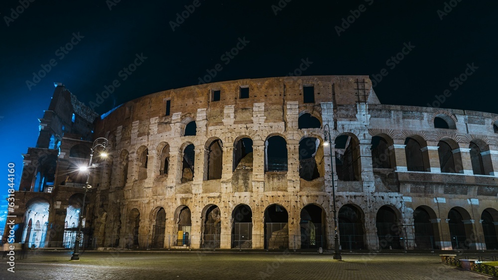 Beautiful shot of the Colosseum in Rome at night