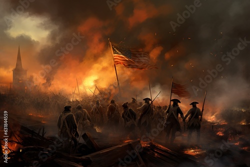 Canvas Print Defiant Flag at Bunker Hill: Valor Amidst War's Smoke.
