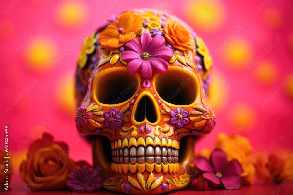 painted skull on blurred pink background, dia de los muertos, all saints day, generative ai painted skull on blurred pink background, dia de los muertos, all saints day, generative ai