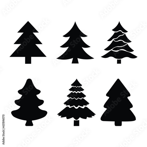 Creative Christmas tree set silhouetted vector art illustration.