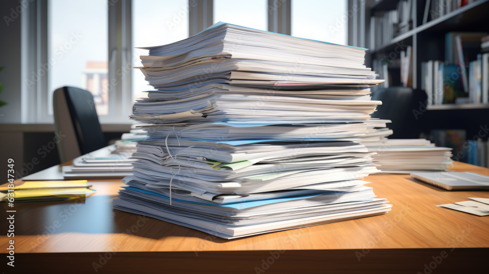 Stack of documents on the office desk.Created with Generative AI technology. Stack of documents on the office desk.Created with Generative AI technology.