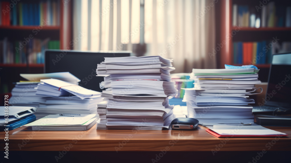 Stack of documents on the office desk.Created with Generative AI technology. Stack of documents on the office desk.Created with Generative AI technology.
