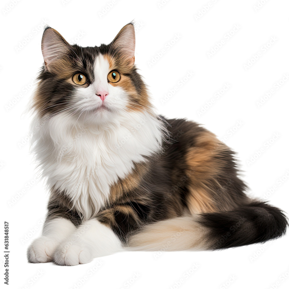 Calm cat rests gracefully on transparent background