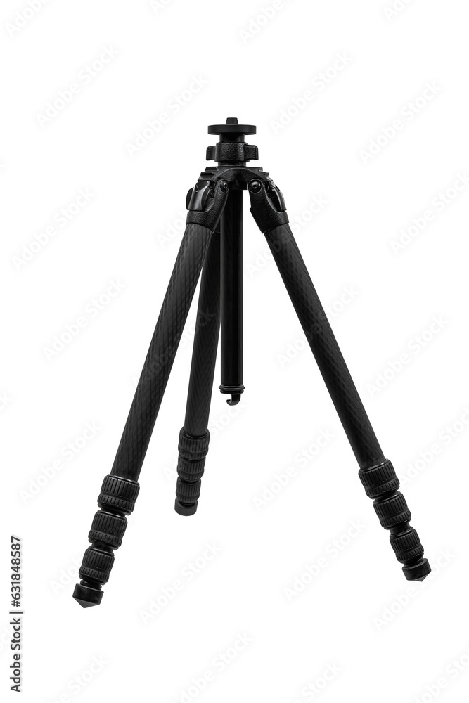 Modern carbon tripod. Lightweight portable stand for photo or video camera. Tripod for spyglasses and telescopes. Isolate on a white back.