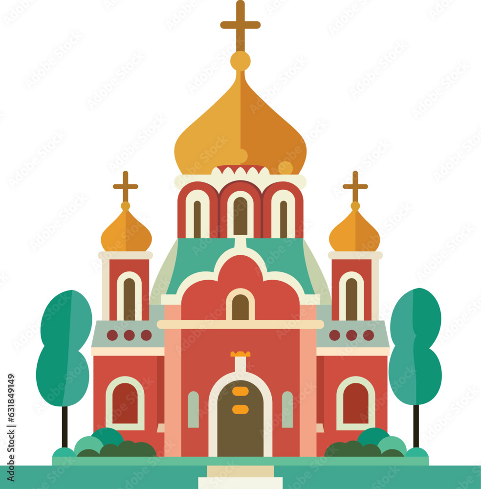 Russian orthodox church flat style vector image Moscow patriarchate autocephalous eastern orthodox Christian church vector illustration
