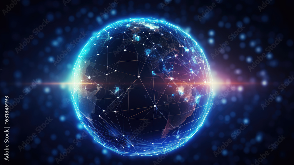 Sphere with connected lines. Global technology background. Created with Generative AI technology. Sphere with connected lines. Global technology background. Created with Generative AI technology.