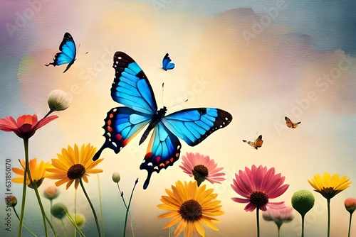 butterfly and flowers generated by I technology © soman