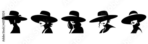 Vector Silhouette Portrait of a Woman in a Hat. Black and White Illustration of a Beautiful Girl, Vintage Cutout Style, Design Template for Logo, Banner, Tattoo etc