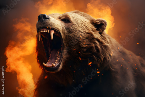 Angry bear with a flame breathing out of his mouth