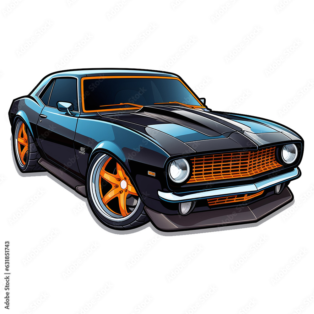 Muscle car Sticker. On transparent background. Generative AI