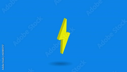 5D thunder bolt on blue screen background. Yellow pastel color