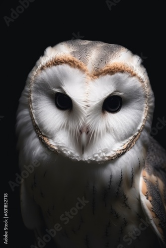Portrait of a beautiful white snowy owl on a dark background.