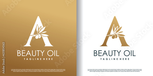 Olive logo design vector with initial letter A  and modern concept Premium Vector