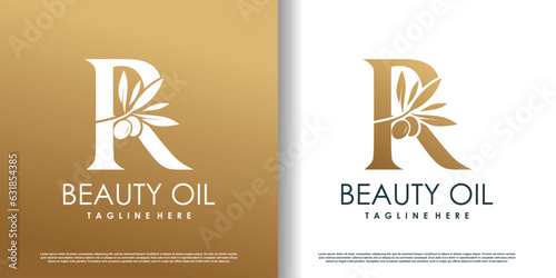 Olive logo design vector with initial letter R and modern concept Premium Vector