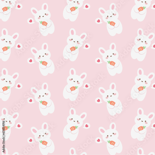 Cute rabbit and Carrot seamless pattern on pink background
