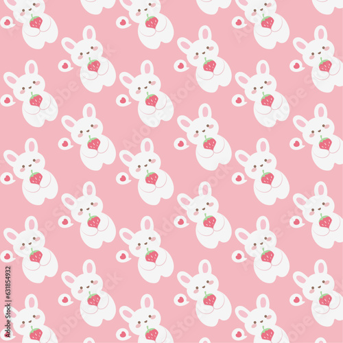 Fototapeta Naklejka Na Ścianę i Meble -  Cute rabbit and strawberry seamless pattern on pink background