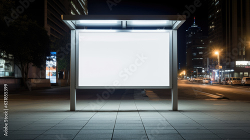 Blank billboard at night. Created with Generative AI technology.