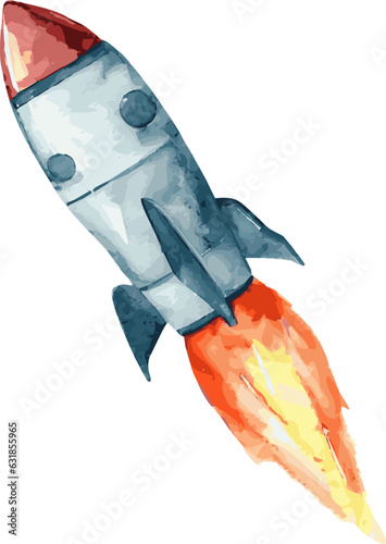 ビンテージなデザインの打ち上げロケットの水彩イラスト