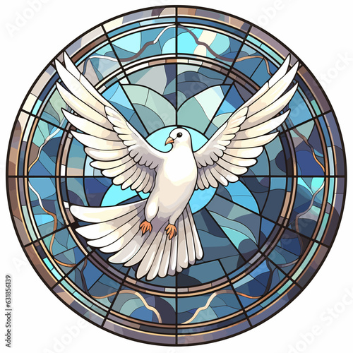 white dove stained glass window style