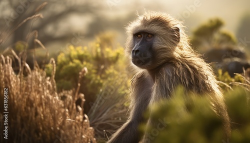 Photo of a olive baboon in its natural habitat photo