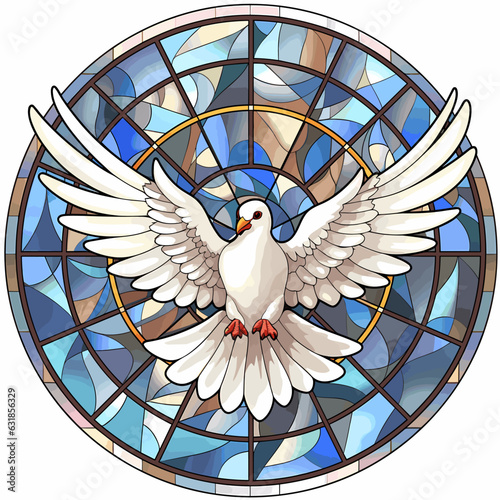 white dove stained glass window style