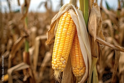 Yellow corn in field, Organic corncob.