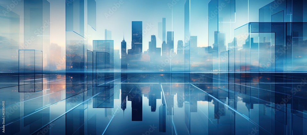 Empty modern business office skyscrapers. High-rise buildings in commercial district with blue sky. bright and clean high tech office background