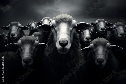 Group of sheep on a dark background