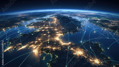 Telecommunication network above Europe viewed from space 