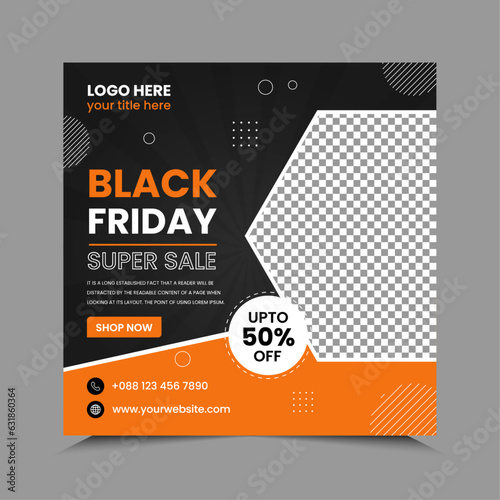 Black Friday Sale Social Media Post template banner for social media posts, mobile apps, banners design, web or internet ads. Black Friday theme.