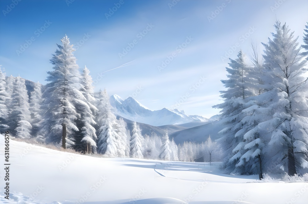 Beautiful tree in winter landscape at afternoon in snowfall Beautiful tree in winter landscape at afternoon in snowfall
