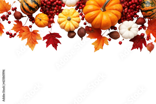 Autumn leaves and pumpkins frame, border