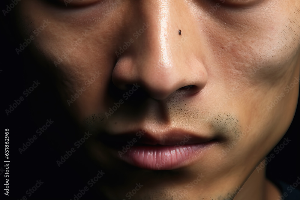 Close-up of the face of an Asian man, ai generated Close-up of the face of an Asian man, ai generated