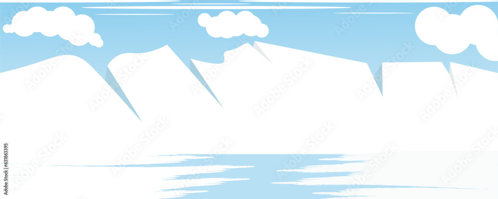Vector illustration: Winter Mountains landscape with pines and hills